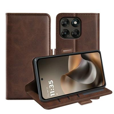 For Motorola G77/G67 Double Buckle Wallet Style Folio Flip Leather Case with Stand and Card Slots Function