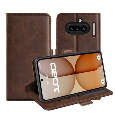 For Nothing Phone 4A Double Buckle Wallet Style Folio Flip Leather Case with Stand and Card Slots Function