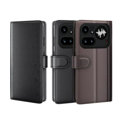For Nothing Phone 4A Pro Side Flip Wallet Style Genuine Leather + Soft TPU Card Slots with Stand and Magnetic Buckle Case 