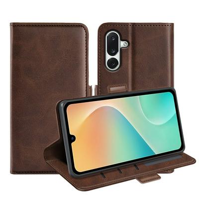 For Samsung Galaxy M36 5G Double Buckle Wallet Style Folio Flip Leather Case with Stand and Card Slots Function