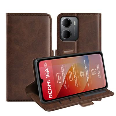 For Xiaomi Redmi 15A Double Buckle Wallet Style Folio Flip Leather Case with Stand and Card Slots Function