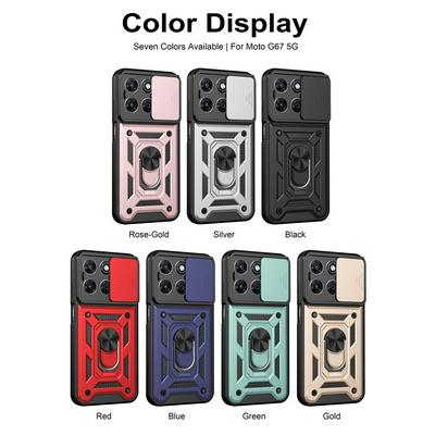 Motorola G87/G77 Ring Holder Kickstand Camera Slide Cover Design PC + TPU Phone Back Cover Case