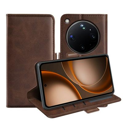 For OPPO Find X9 Ultra Double Buckle Wallet Style Folio Flip Leather Case with Stand and Card Slots Function