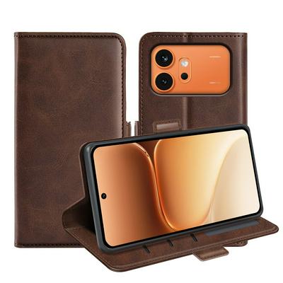 For Honor 600/600 Pro Double Buckle Wallet Style Folio Flip Leather Case with Stand and Card Slots Function
