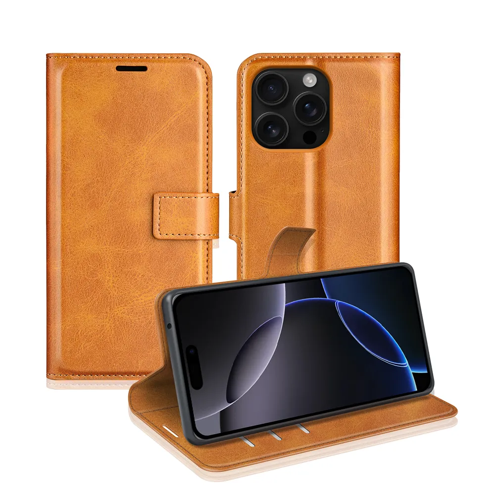 iphone 16 Pro Drop-proof Magnetic Clasp Wallet Stand Case Well-protected PU Leather+TPU Interior Flip Cover