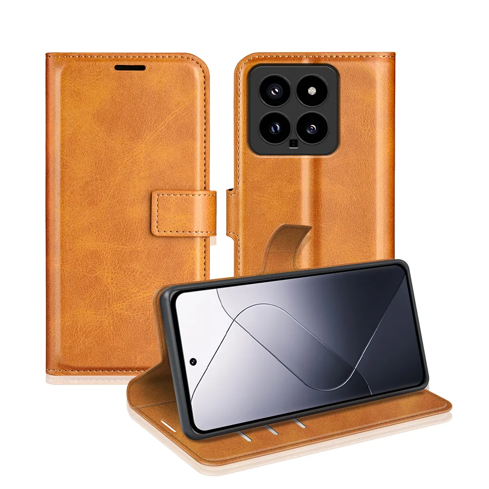 Xiaomi 14 Drop-proof Magnetic Clasp Wallet Stand Case Well-protected PU Leather+TPU Interior Flip Cover