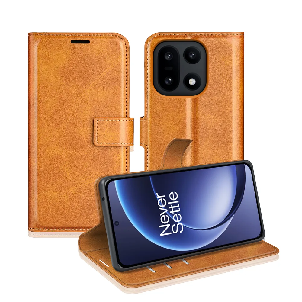 Oneplus 15 Drop-proof Magnetic Clasp Wallet Stand Case Well-protected PU Leather+TPU Interior Flip Cover