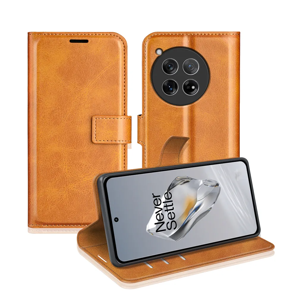 Oneplus 12 Drop-proof Magnetic Clasp Wallet Stand Case Well-protected PU Leather+TPU Interior Flip Cover