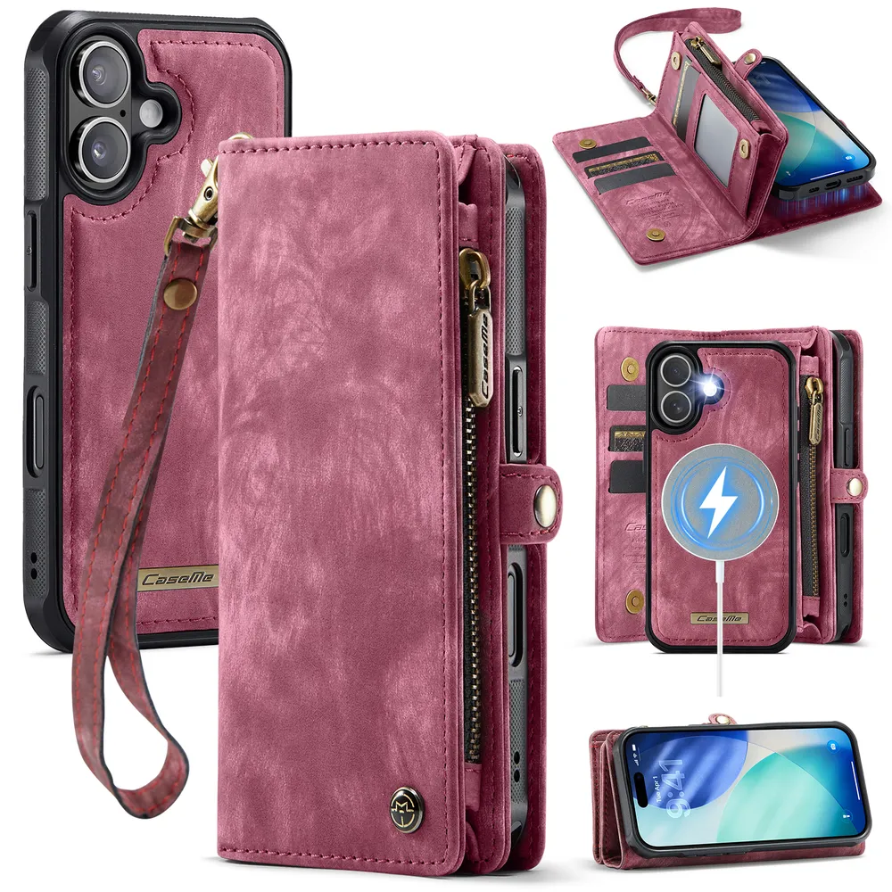 CASEME 008 Series Detachable 2-in-1 Wallet Split Leather Mobile Casing for iPhone 17