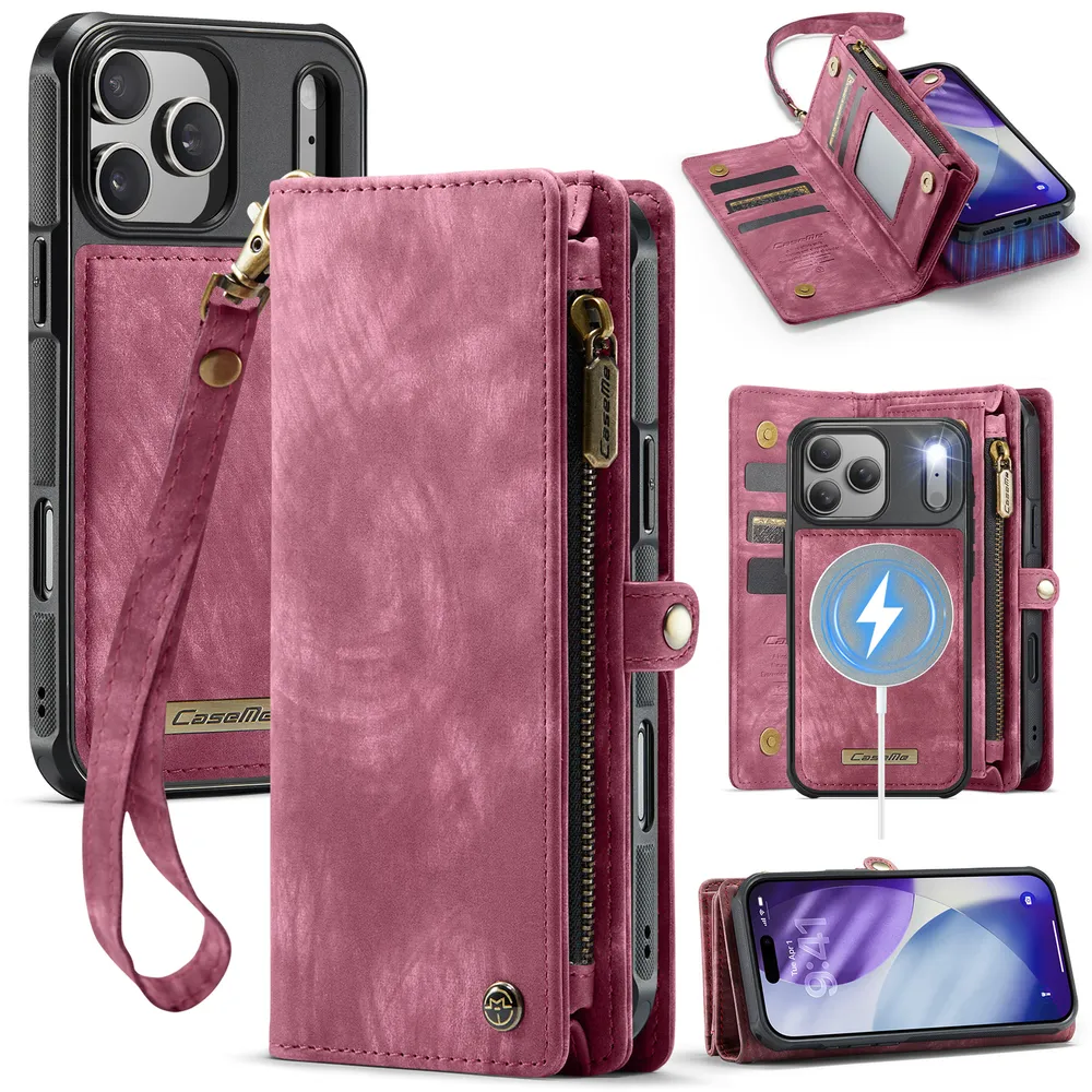 CASEME 008 Series Detachable 2-in-1 Wallet Split Leather Mobile Casing for iPhone 17 Pro