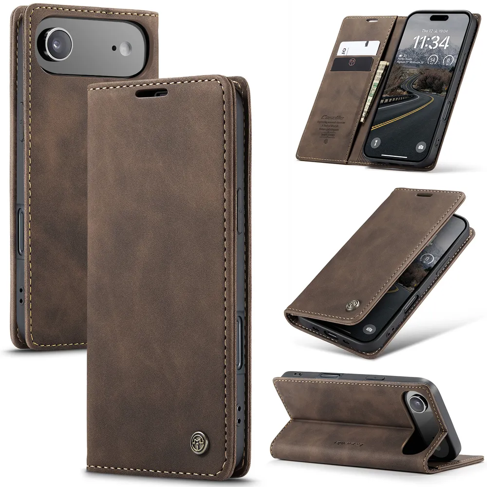 CASEME 013 Series for iPhone 17 Air Wallet PU Leather Case Foldable Stand Magnetic Auto-absorbed Flip Cover