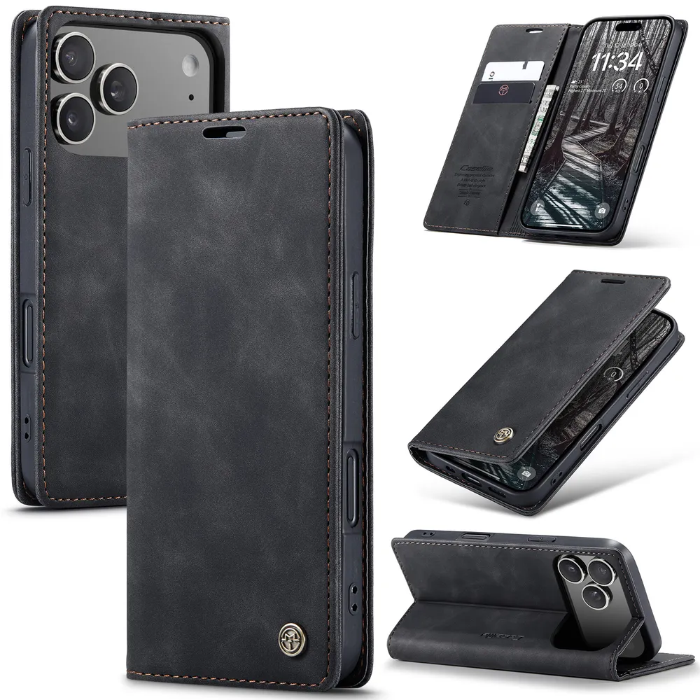 CASEME 013 Series for iPhone 17 Pro Wallet PU Leather Case Foldable Stand Magnetic Auto-absorbed Flip Cover