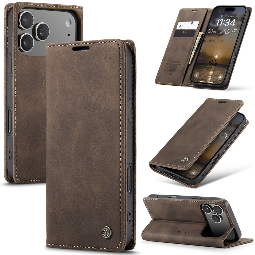 CASEME 013 Series for iPhone 17 Pro Max Wallet PU Leather Case Foldable Stand Magnetic Auto-absorbed Flip Cover