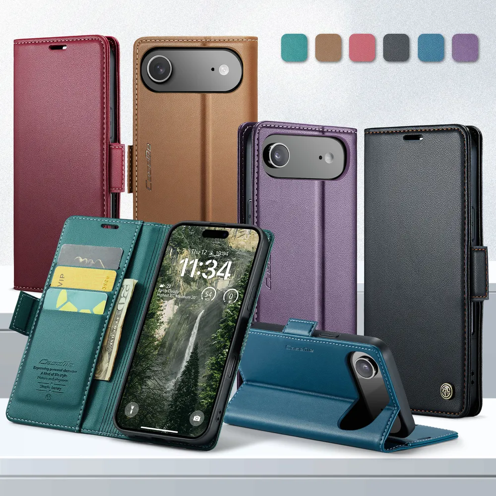 CASEME 023 Series For iPhone 17 Air RFID Blocking Leather Case Wallet Stand Phone Cover
