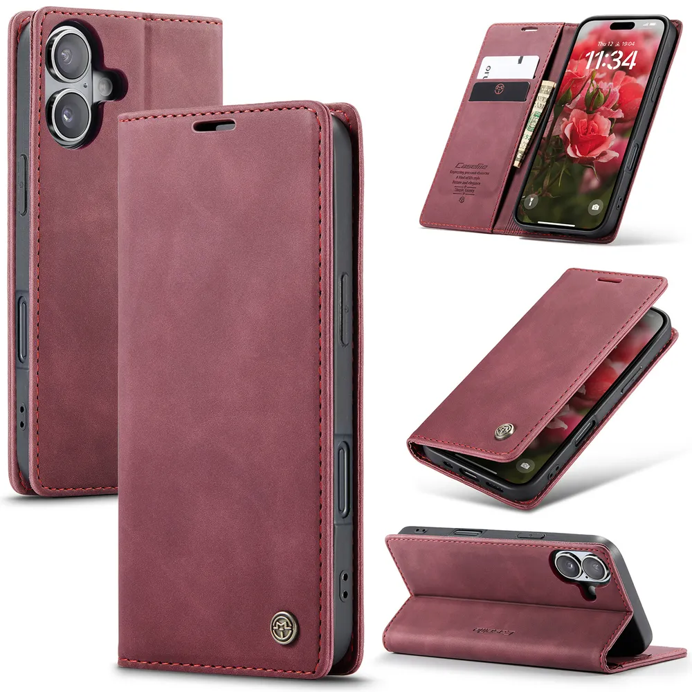 CASEME 013 Series for iPhone 17 Wallet PU Leather Case Foldable Stand Magnetic Auto-absorbed Flip Cover