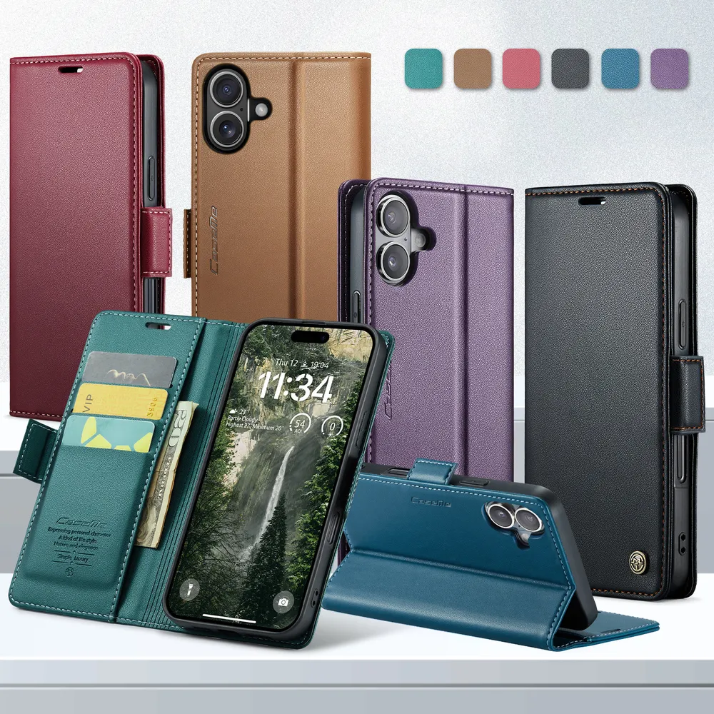 CASEME 023 Series For iPhone 17 RFID Blocking Leather Case Wallet Stand Phone Cover