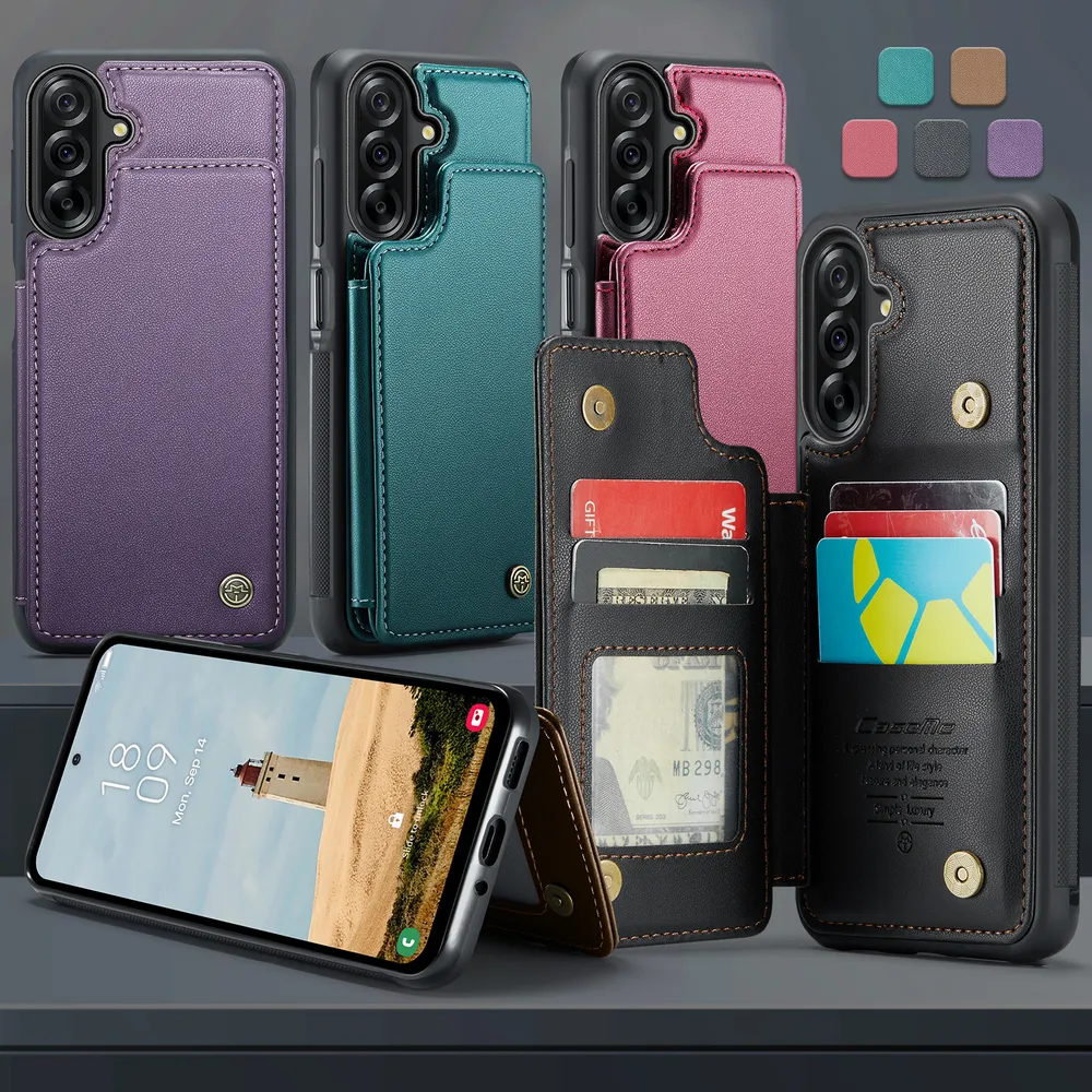CASEME C22 Series for Samsung Galaxy A17 Case Glossy Phone Cover with Kickstand Card Holder