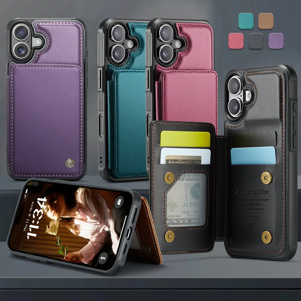 CASEME C22 Series for iPhone 17 Case Glossy Phone Cover with Kickstand Card Holder
