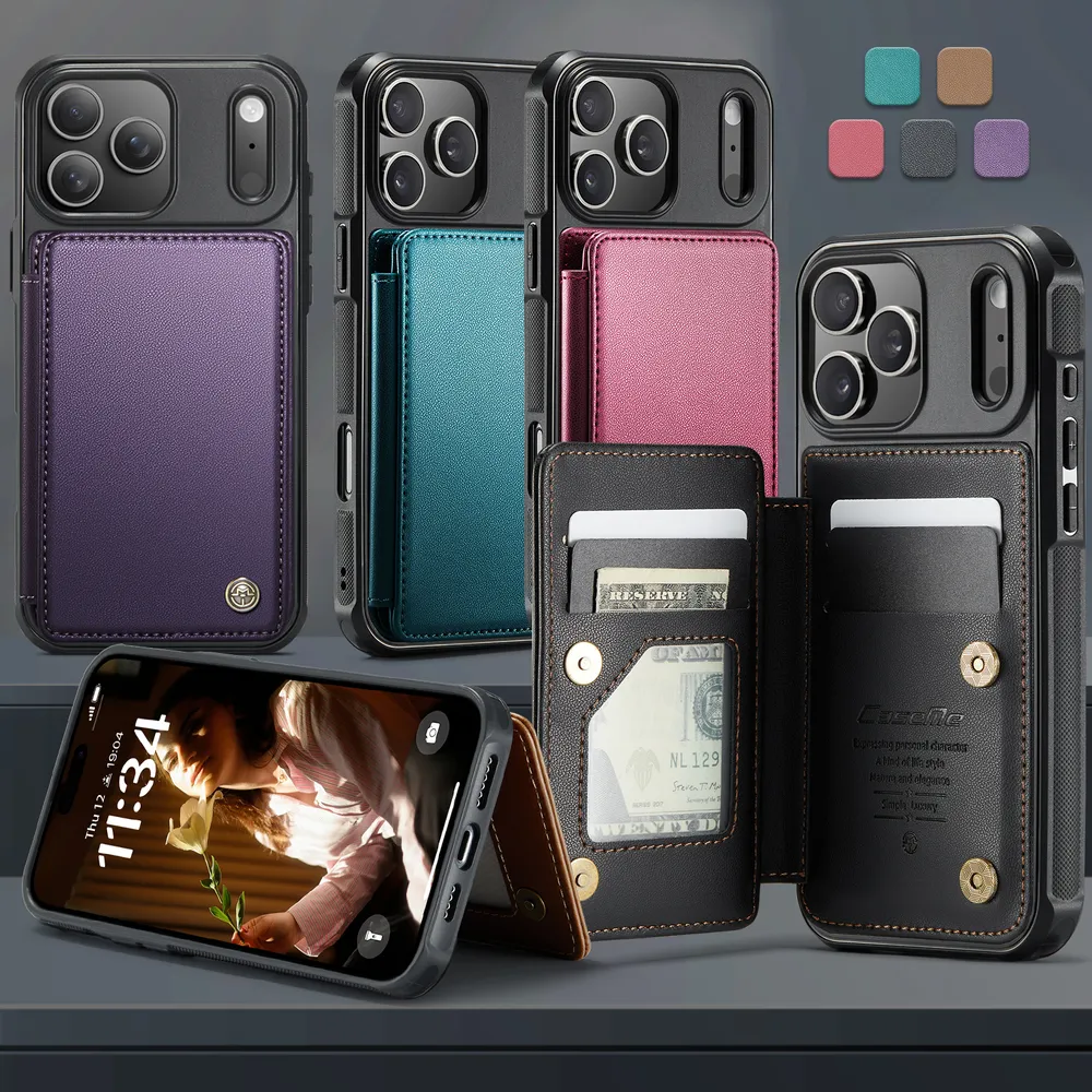 CASEME C22 Series for iPhone 17 Pro Case Glossy Phone Cover with Kickstand Card Holder
