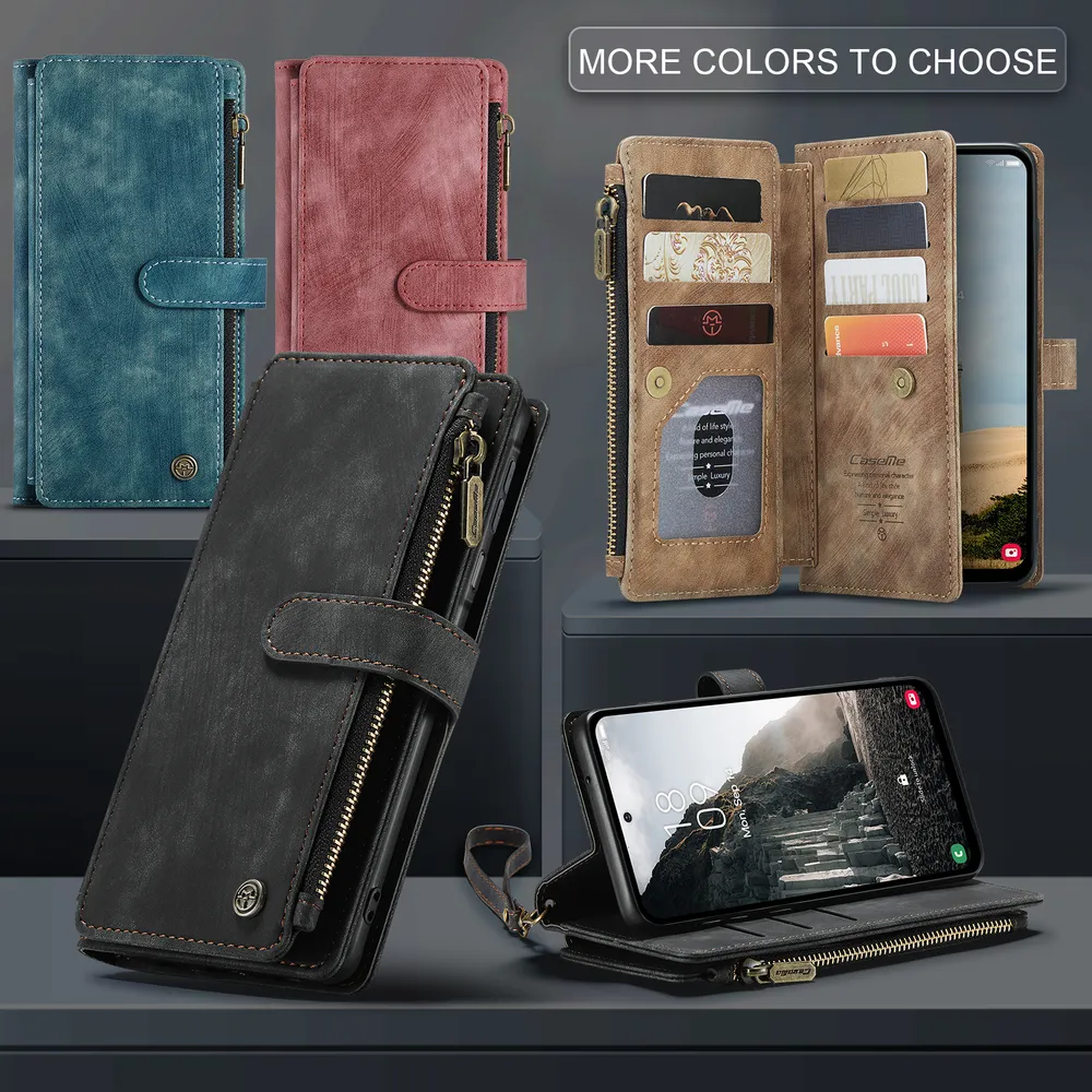 CASEME C30 Series for Samsung Galaxy A17 PU Leather Phone Case Card Slots Zipper Pocket Stand Cover