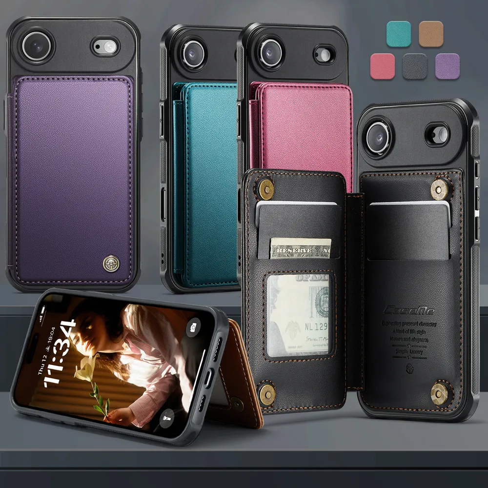 CASEME C22 Series for iPhone 17 Air Case Glossy Phone Cover with Kickstand Card Holder